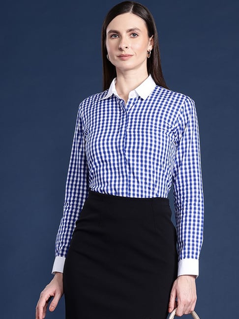 Hancock Blue & White Cotton Checks Shirt-picture-30