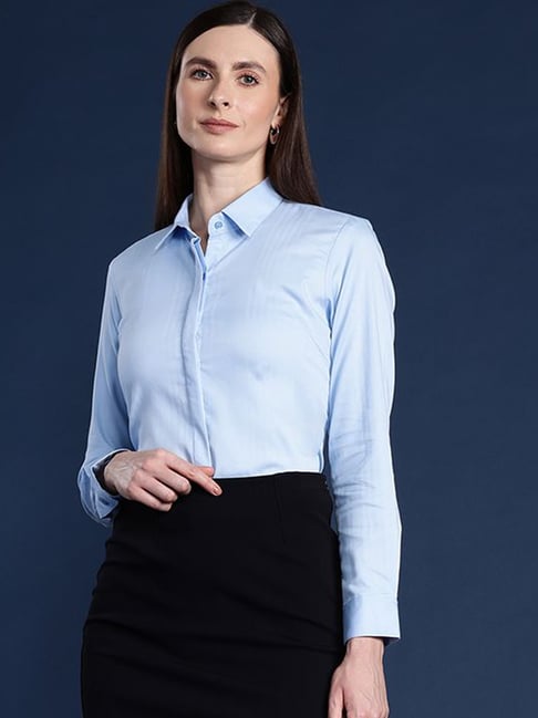 Hancock Blue Cotton Regular Fit Shirt-picture-23