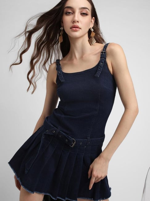 Forever 21 Navy Cotton Fit Flare Dress