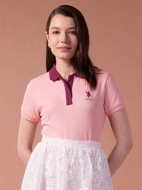 Polo Pink Logo Print Polo T-Shirt