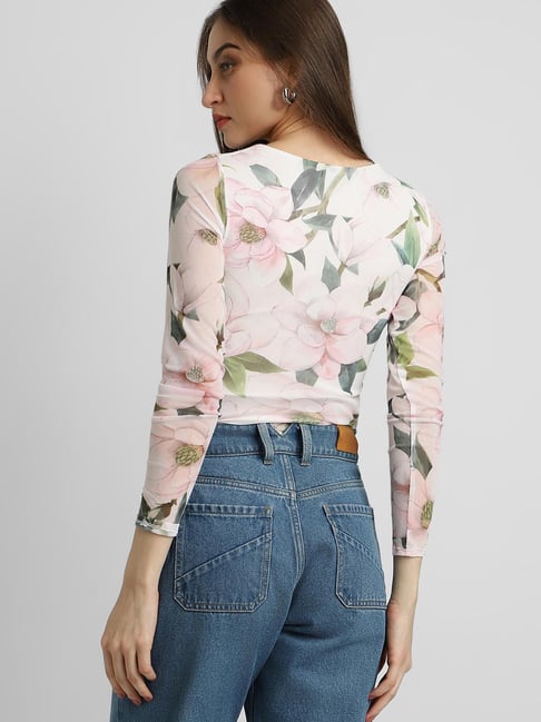 Forever 21 White Floral Print Top