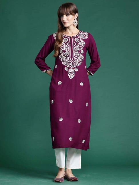 Indo Era Purple Embroidered Straight Kurta-image-13