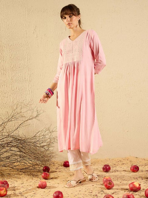 Indo Era Pink Embroidered Straight Kurta-picture-24
