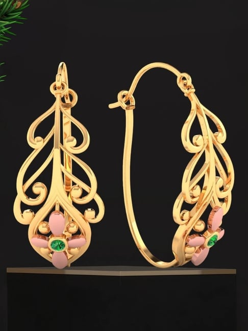 P.C. Chandra Jewellers 14KT Yellow Gold Dainty Huggie With Unique Design And Rose Gold Floral Motif