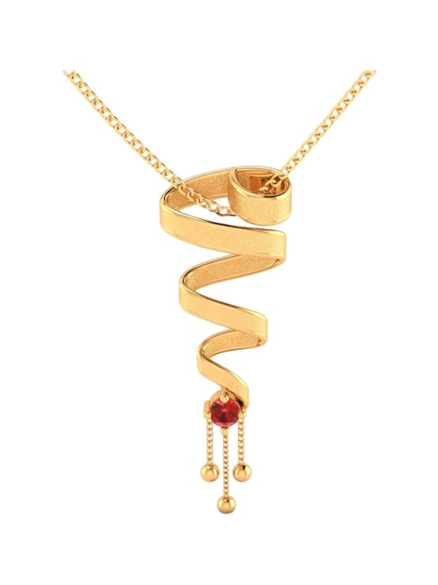 P.C. Chandra Jewellers 18KT Yellow Gold Spiral And Stone Pendant (Without Chain) for Women & Girls
