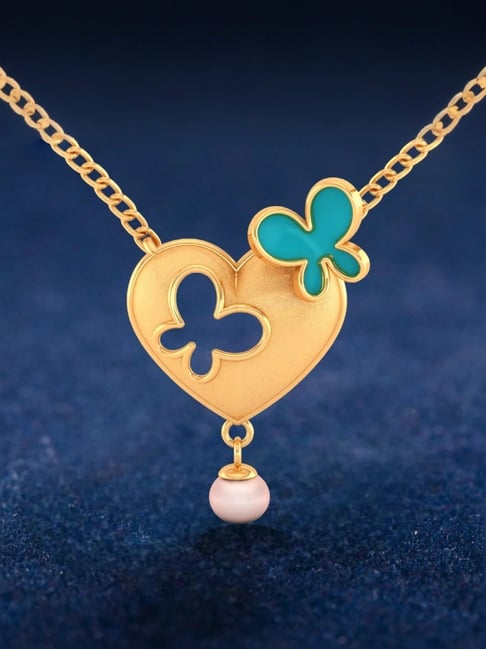 P.C. Chandra Jewellers 22KT Yellow Gold Heart-shaped Necklace With Butterflies for Women and Girls