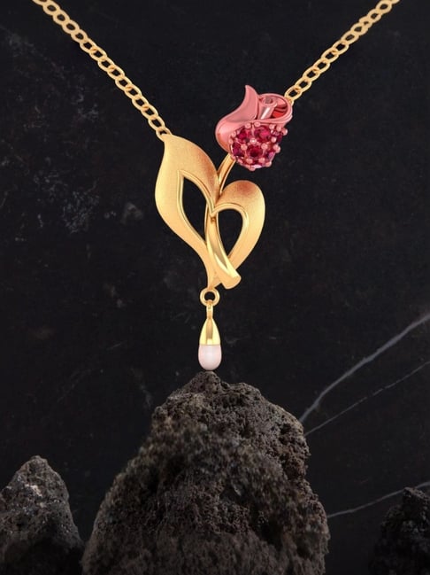 P.C. Chandra Jewellers 18KT Yellow Gold Necklace With Rose And Pearl for Women & Girls