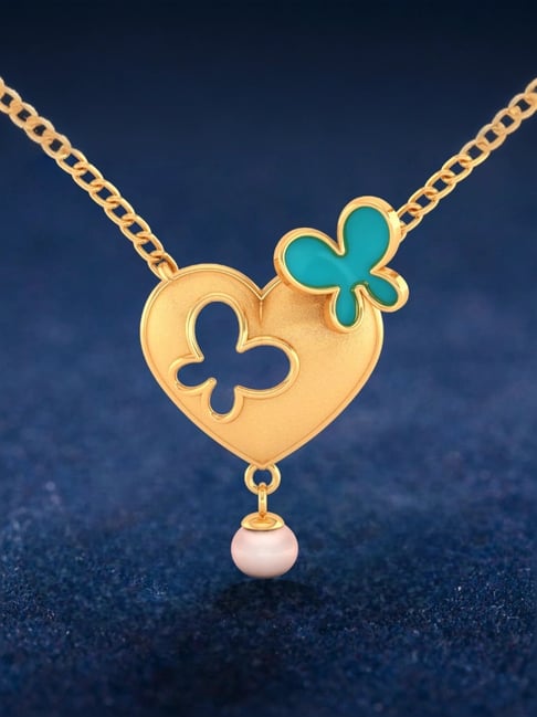 P.C. Chandra Jewellers 14KT Yellow Gold Heart-shaped Necklace With Butterflies for Women and Girls
