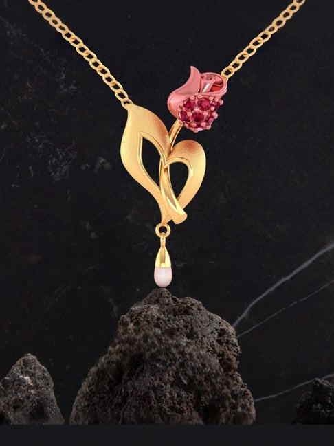 P.C. Chandra Jewellers 22KT Yellow Gold Necklace With Rose And Pearl for Women & Girls