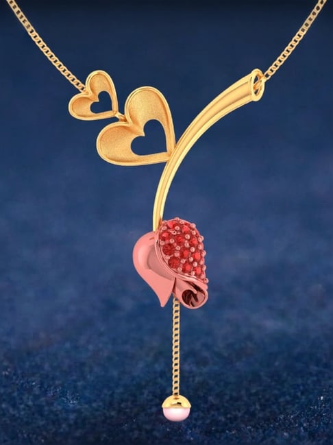 P.C. Chandra Jewellers 14KT Yellow Gold Necklace With Double Hearts on A Stone