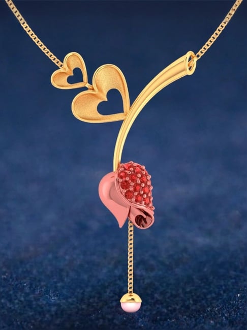 P.C. Chandra Jewellers 22KT Yellow Gold Necklace With Double Hearts on A Stone