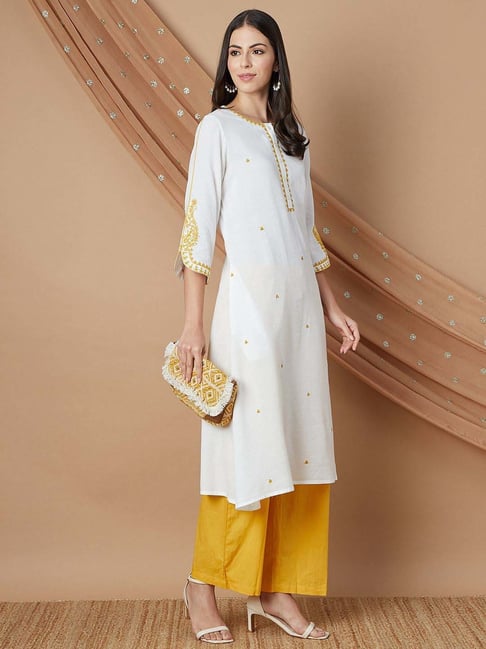 Melange by Lifestyle White Embroidered A Line Kurta