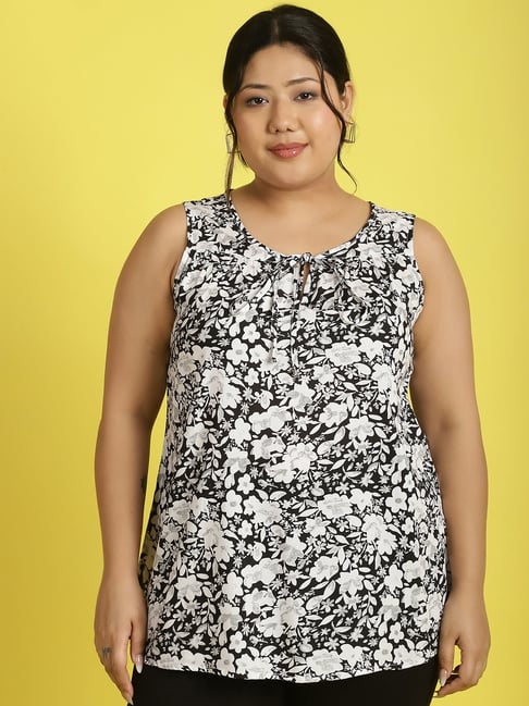 theRebelinme Black White Floral Print Top