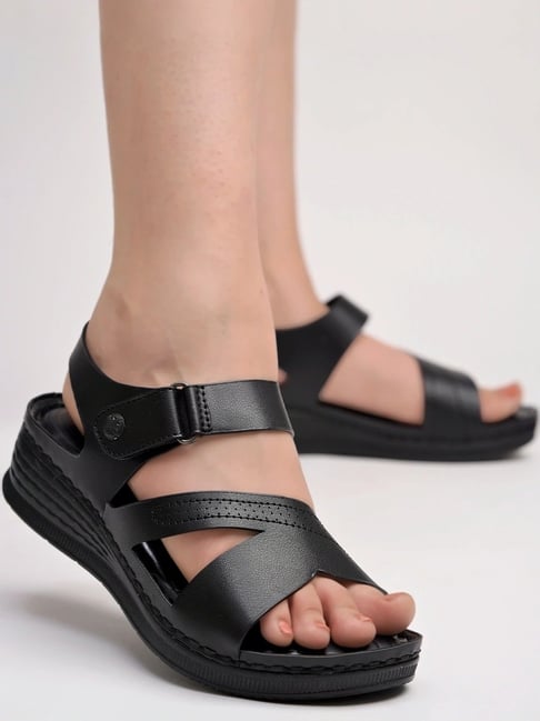 Shoetopia Women's Black Ankle Strap Wedges