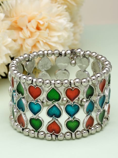 Buy Moedbuille Handpainted Meenakari Silver Antique Bracelet