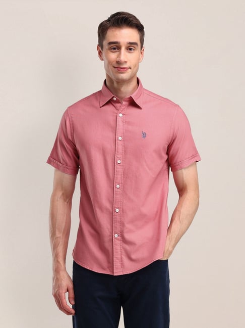 Polo Pink Cotton Slim Fit Shirt