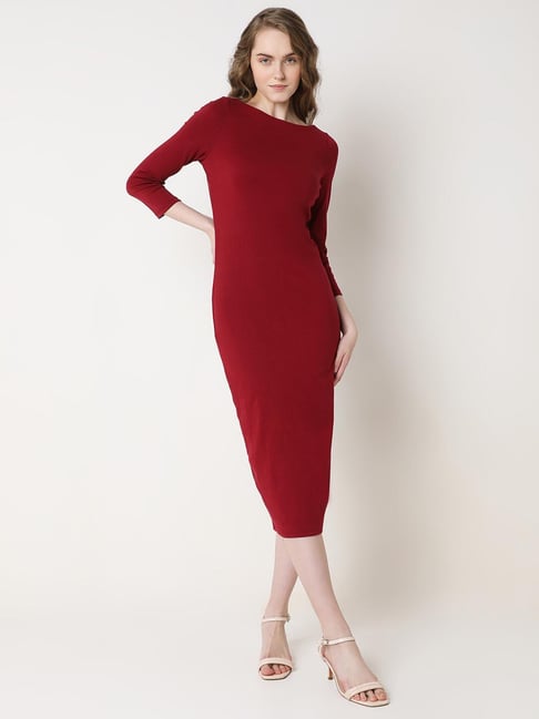 slim fit dress slacks Women's Solid Color Round Neck Slim Fit Fishtail Hem Dress