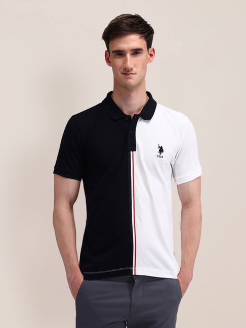 Buy U.S. Polo Assn. Black Cotton Slim Fit Colour Block Polo T