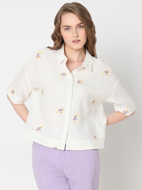 Vero Moda White Cotton Embroidered Shirt-picture-35