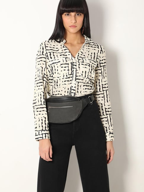 Vero Moda Off White & Black Cotton Printed Shirt-picture-15