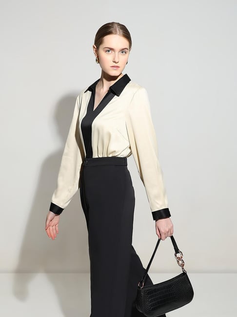 Vero Moda Beige & Black Regular Fit Top