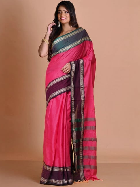 Unnati Silks Pink Cotton Woven Saree With Unstitched Blouse-picture-22