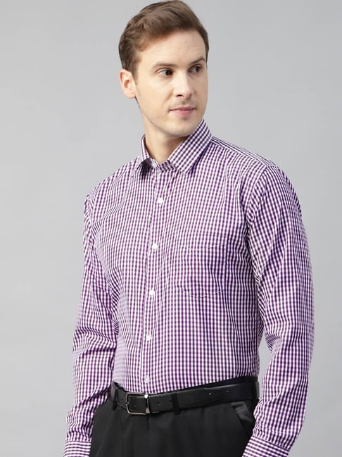 English Navy Purple Slim Fit Checks Shirt