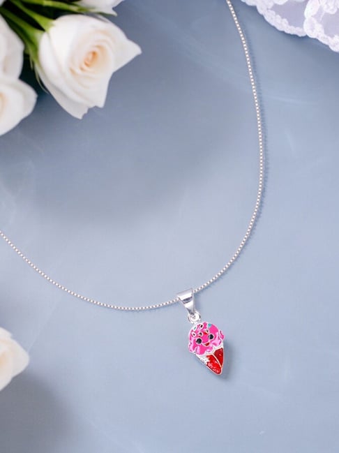 Buy Taraash Sterling Silver Pink Ice Cream Cone Pendant With Chain