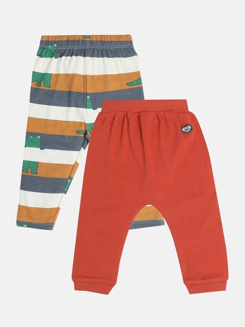 MINIKLUB Boys Brown & Rust Red Cotton Striped Full Sleeves Bottom
