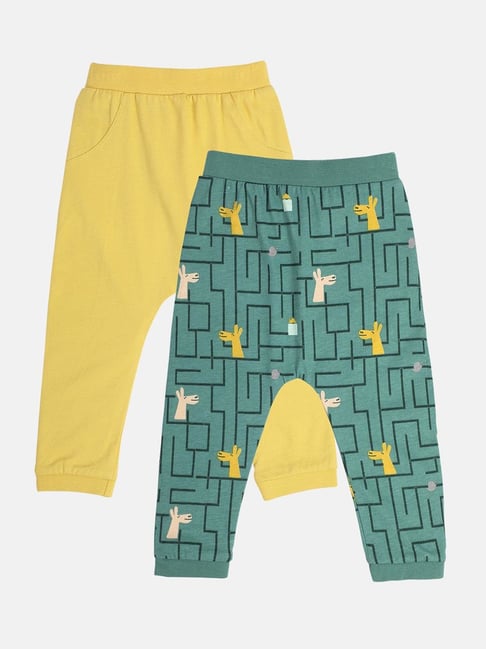 MINIKLUB Boys Green & Yellow Cotton Solid Full Sleeves Bottom