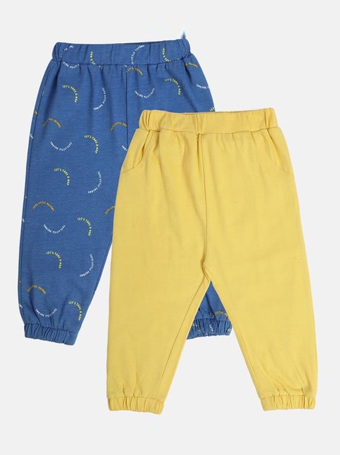 MINIKLUB Boys Blue & Yellow Cotton Solid Full Sleeves Bottom