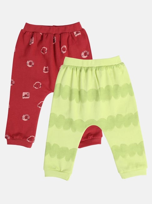 MINIKLUB Girls Green & Red Cotton Printed Full Sleeves Bottom