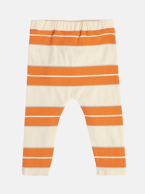MINIKLUB Girls Rust Orange & Gray Cotton Striped Full Sleeves Legging