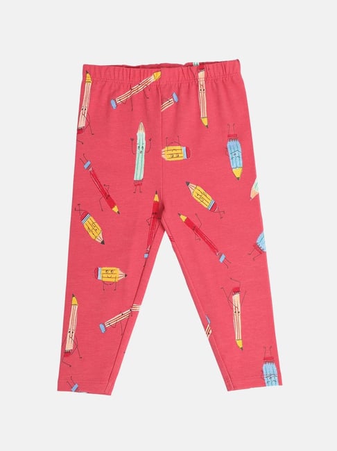 MINIKLUB Girls Pink Cotton Printed Full Sleeves Legging