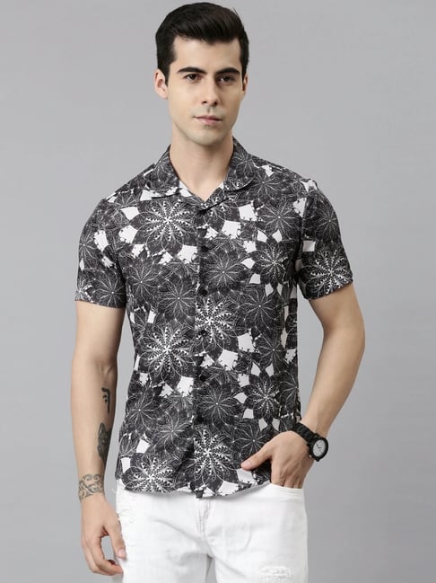 Bushirt Iron Grey Regular Fit Printed Shirt