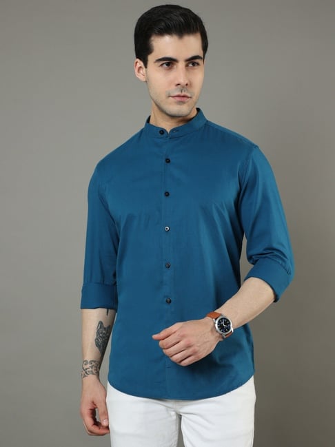 Bushirt Teal Blue Cotton Regular Fit Shirt