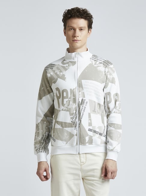 Pepe Jeans White & Grey Regular Fit Printed Jacket-picture-12
