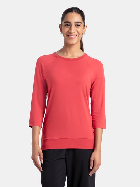 Jockey AW14 Women's Combed Cotton Viscose Elastane Stretch Regular Fit Solid Round Neck T-Shirt
