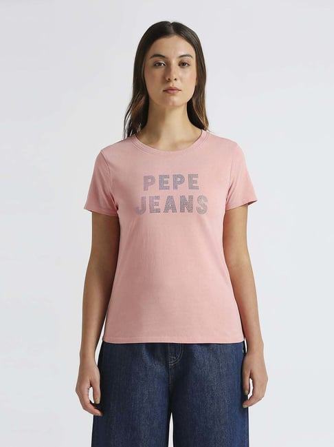 Pepe Jeans Pink Cotton Embellished T-Shirt-picture-20