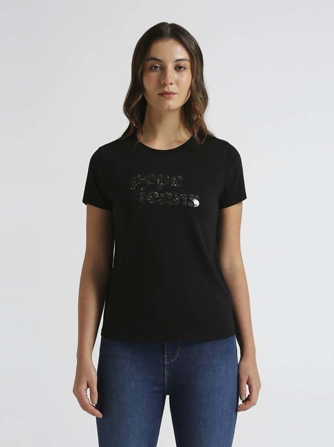 Pepe Jeans Black Cotton Printed T-Shirt