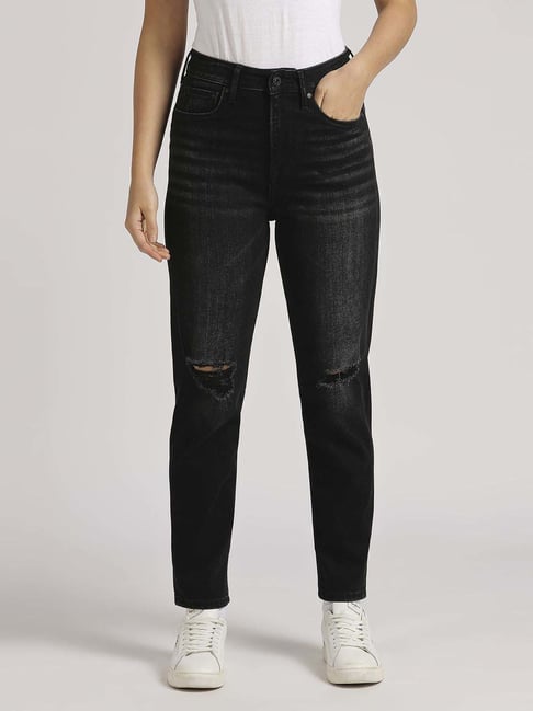Pepe High Rise Jeans Black Distressed High Rise Jeans