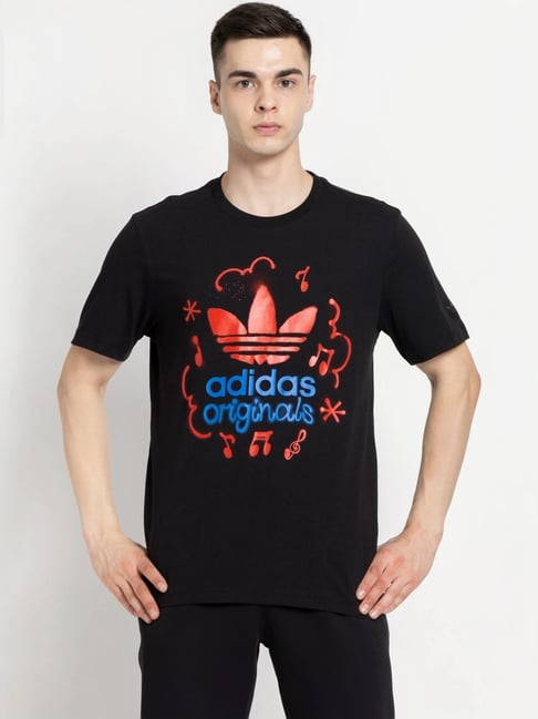 Buy Adidas Originals Black Cotton Regular Fit Printed T-Shirt for