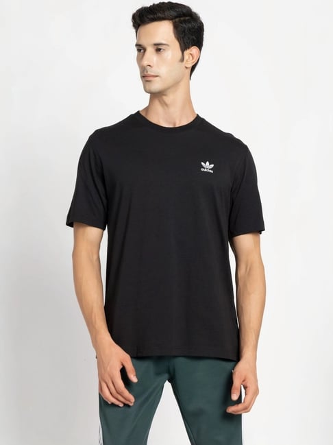 Buy Adidas Originals Black Cotton Logo Printed Sports T-Shirt for