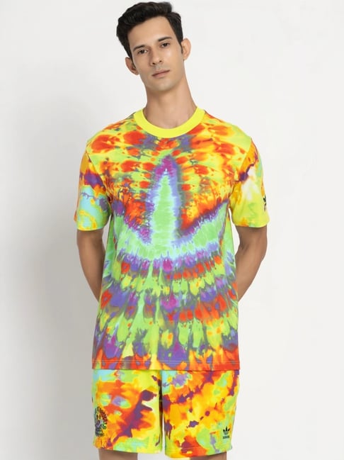 Adidas Originals Yellow Cotton Loose Fit Tie Dye Sports T-Shirt
