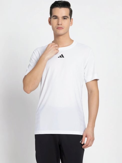 Adidas White Slim Fit Logo Printed Sports T-Shirt-picture-22
