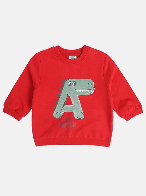 MINIKLUB Boys Red Cotton Printed Full Sleeves Sweat Shirt