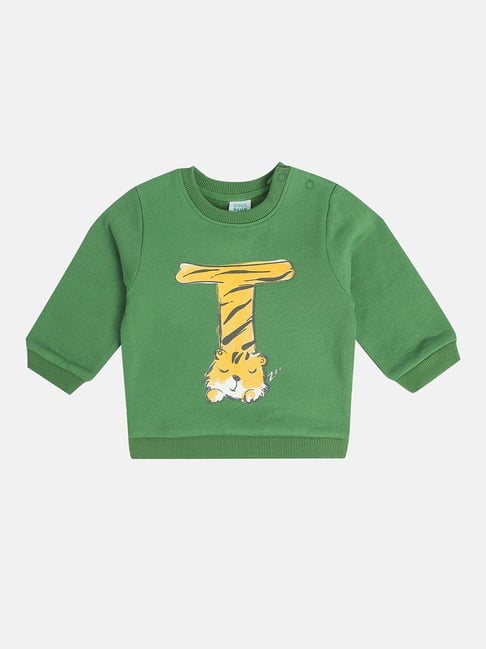 MINIKLUB Boys Green Cotton Printed Full Sleeves Sweat Shirt