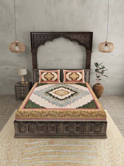 JaipurFabric Brown 240 TC 100% Cotton Flower Dome Double Bedsheet with 2 Pillow Covers-picture-21