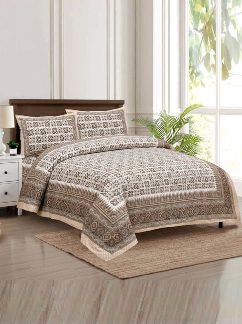 JaipurFabric Brown 180 TC 100% Cotton Mini Blocks Double Bedsheet with 2 Pillow Covers-picture-15