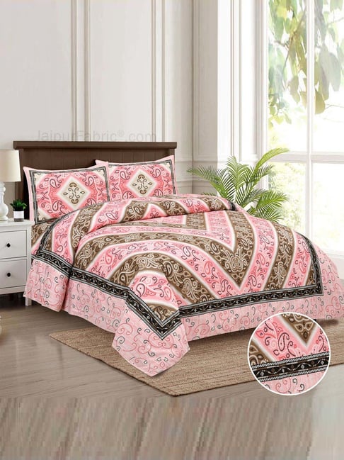 JaipurFabric Pink & Brown 180 TC 100% Cotton Elegant Double Bedsheet with 2 Pillow Covers-picture-19